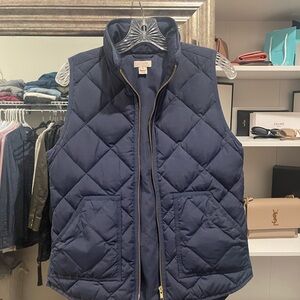 J. Crew Dark Blue Quilted Vest with Gold Accents XS